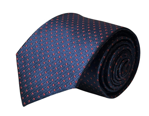 navy dark blue tie with red pin spots